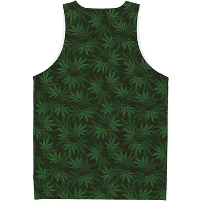 Forest Green Cannabis Leaf Print Men's Tank Top