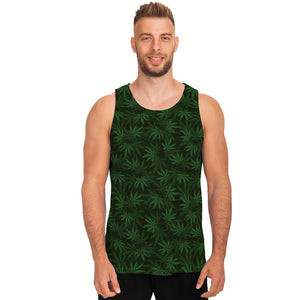 Forest Green Cannabis Leaf Print Men's Tank Top