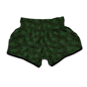 Forest Green Cannabis Leaf Print Muay Thai Boxing Shorts