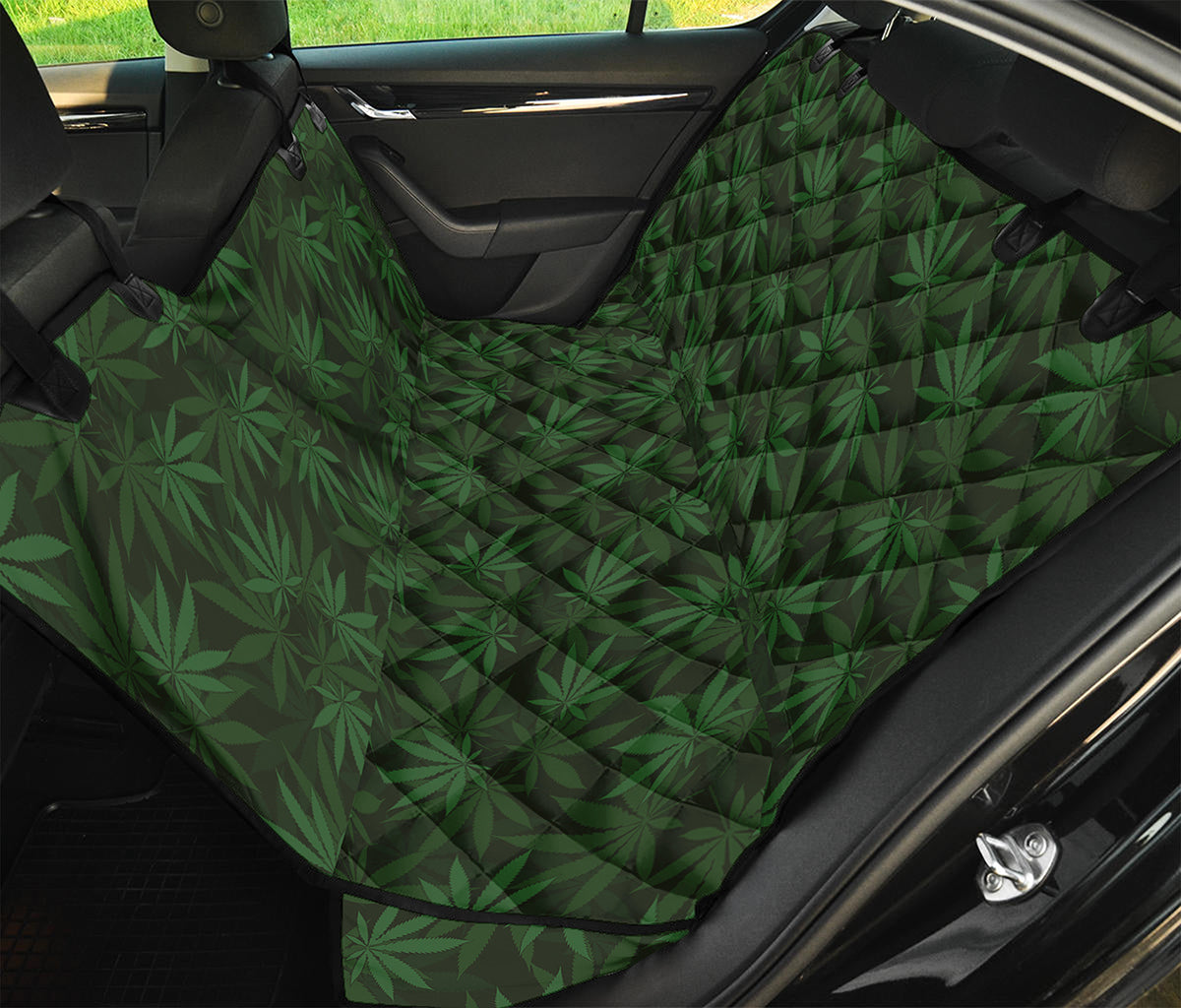 Forest Green Cannabis Leaf Print Pet Car Back Seat Cover