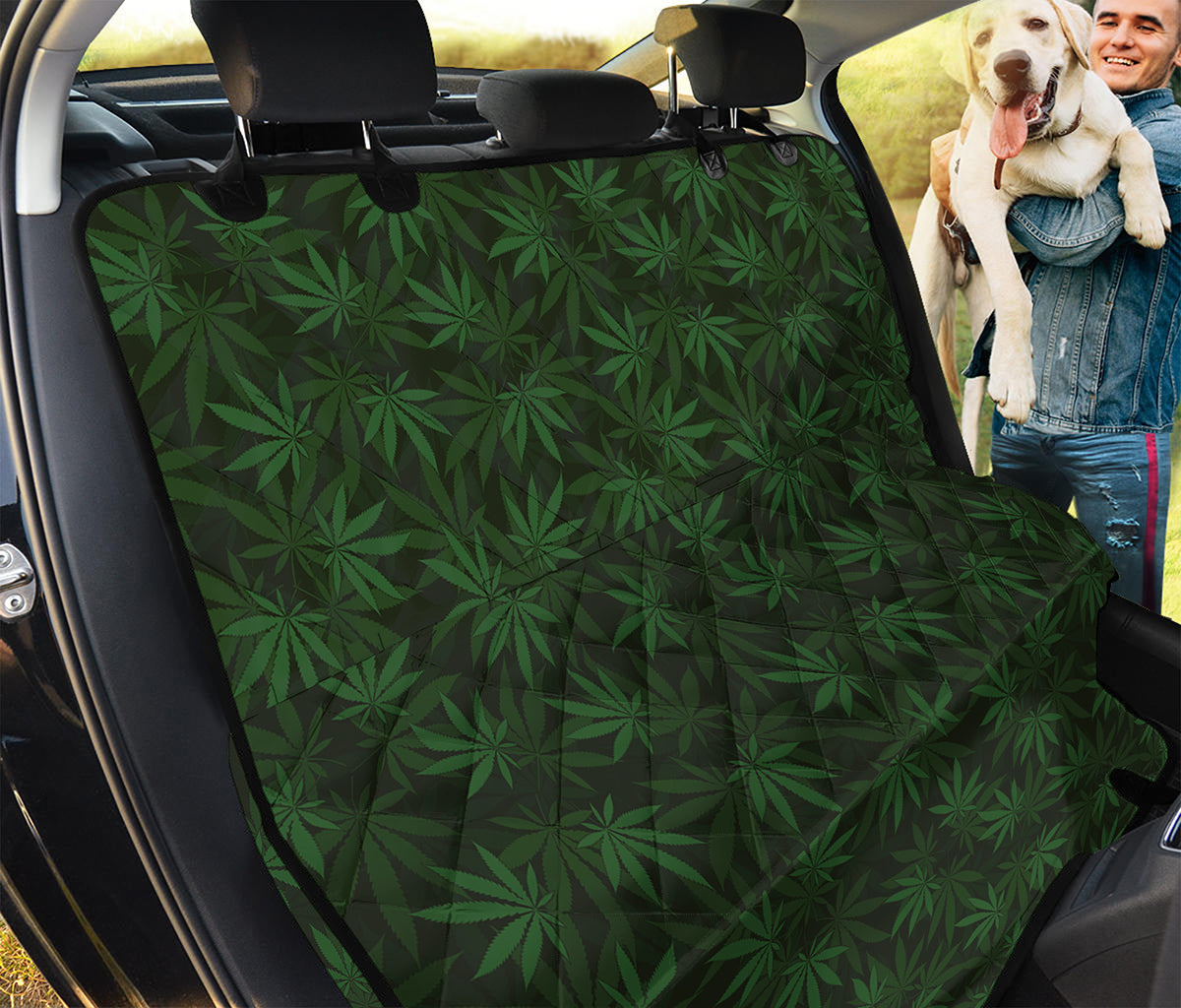 Forest Green Cannabis Leaf Print Pet Car Back Seat Cover