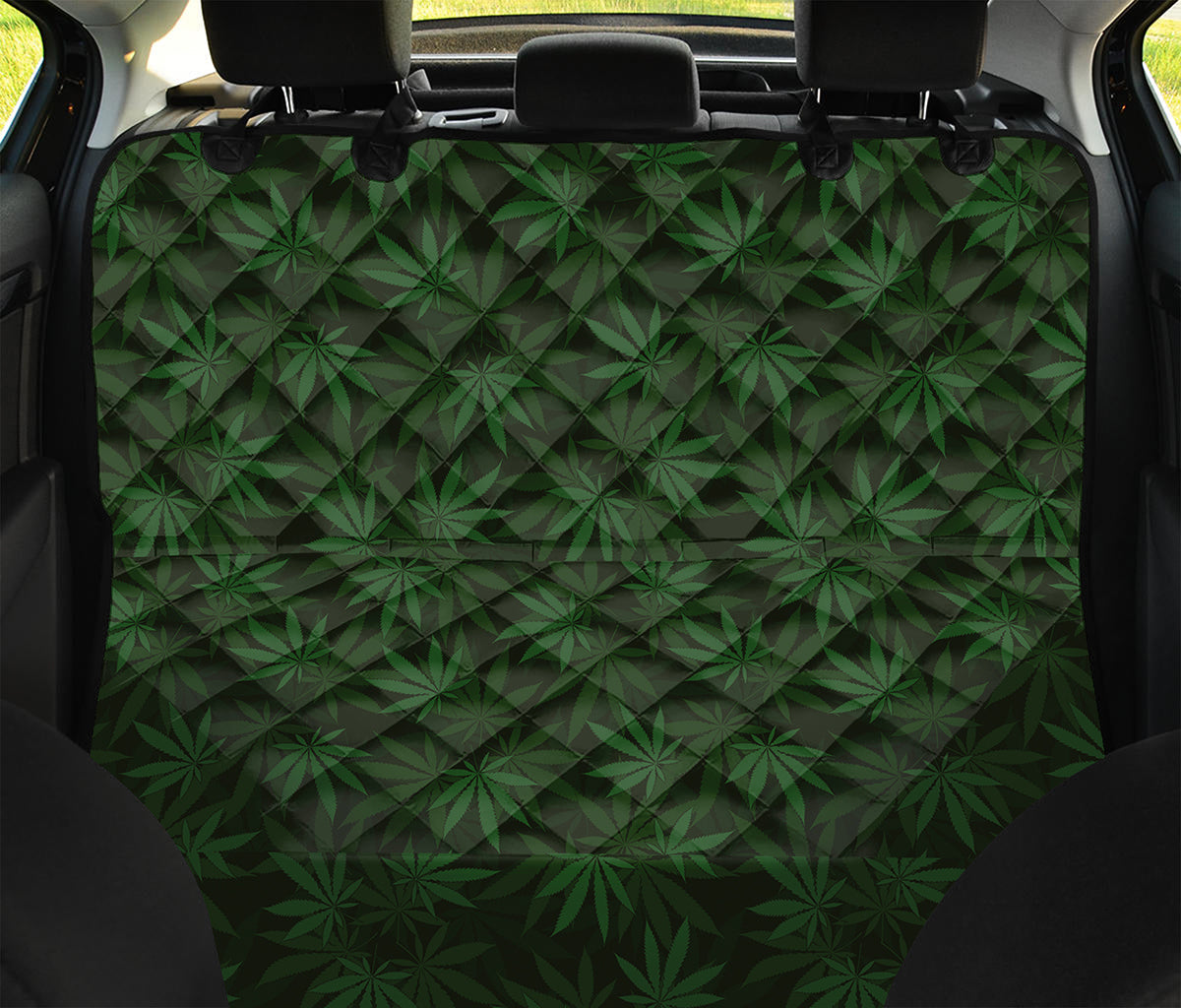 Forest Green Cannabis Leaf Print Pet Car Back Seat Cover