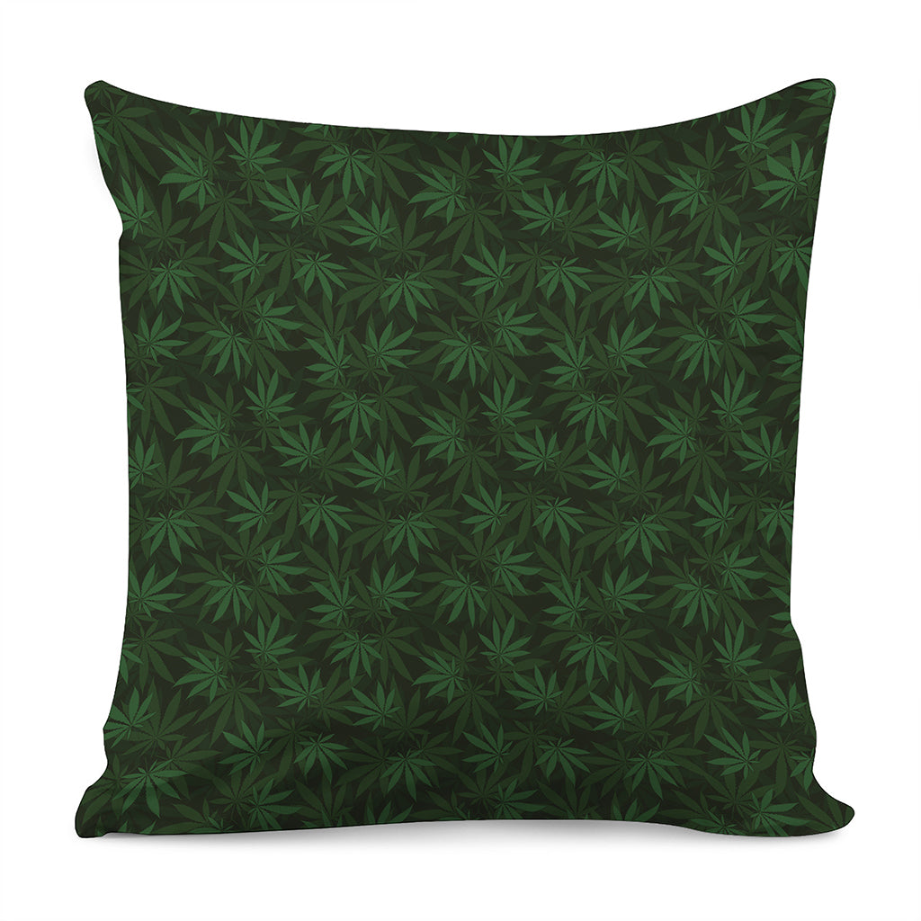 Forest Green Cannabis Leaf Print Pillow Cover