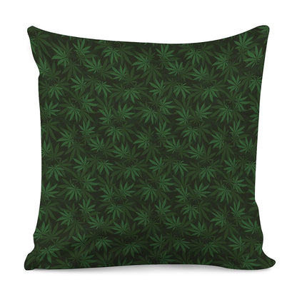 Forest Green Cannabis Leaf Print Pillow Cover
