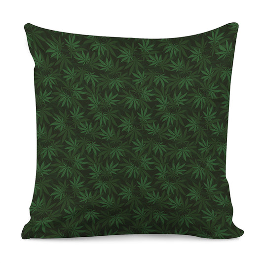 Forest Green Cannabis Leaf Print Pillow Cover