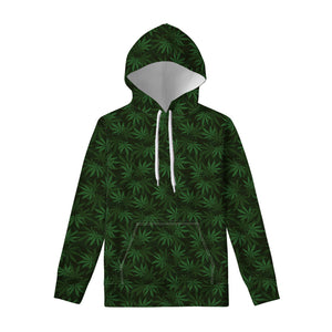 Forest Green Cannabis Leaf Print Pullover Hoodie