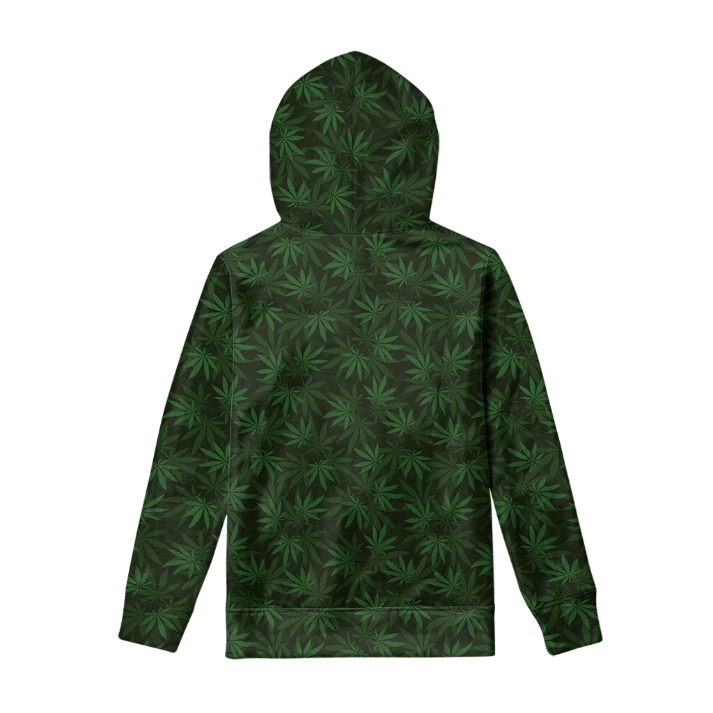 Forest Green Cannabis Leaf Print Pullover Hoodie