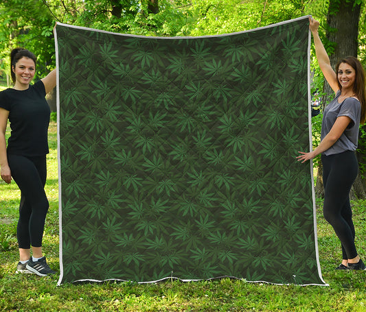 Forest Green Cannabis Leaf Print Quilt