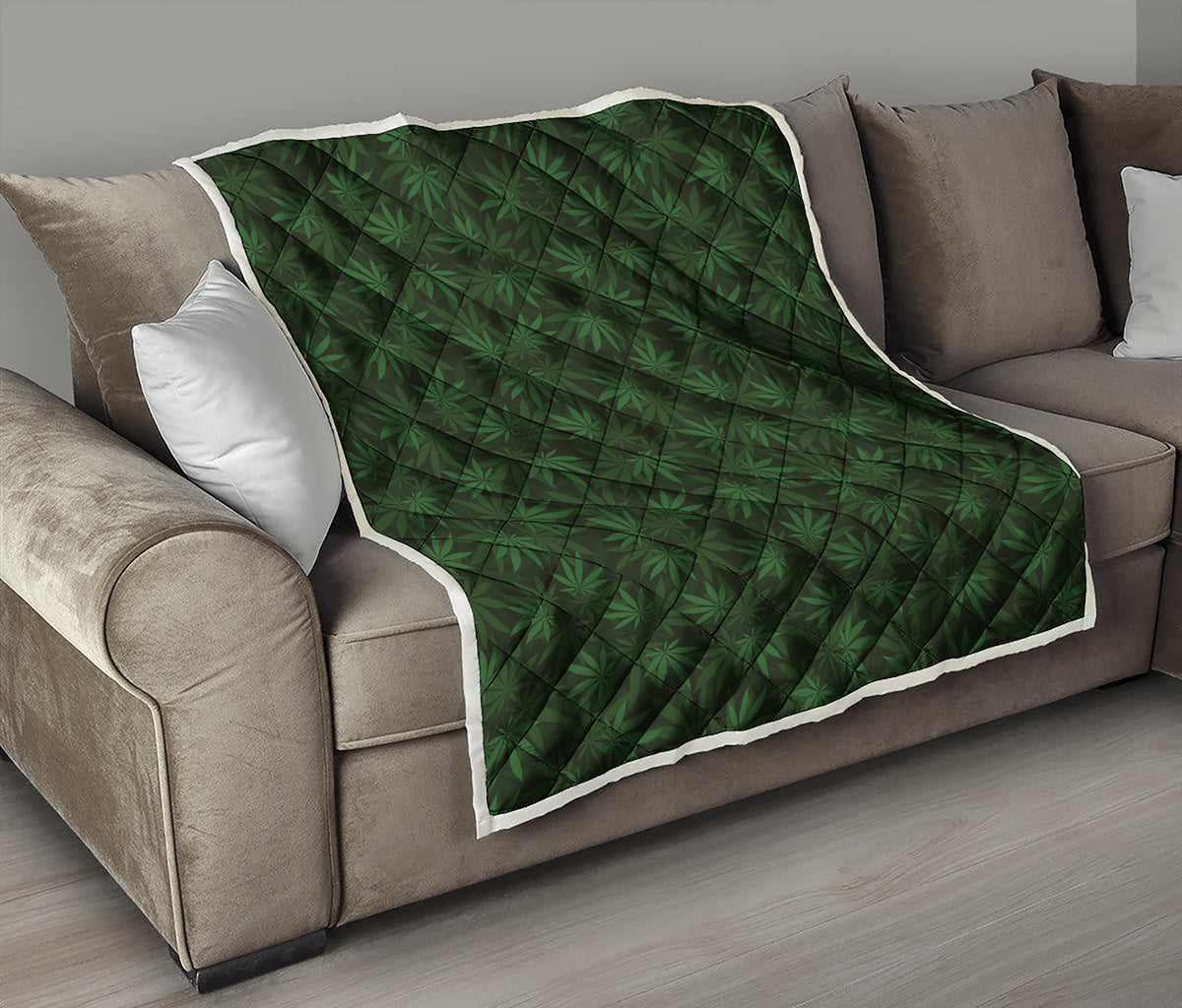 Forest Green Cannabis Leaf Print Quilt