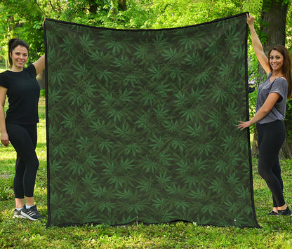 Forest Green Cannabis Leaf Print Quilt
