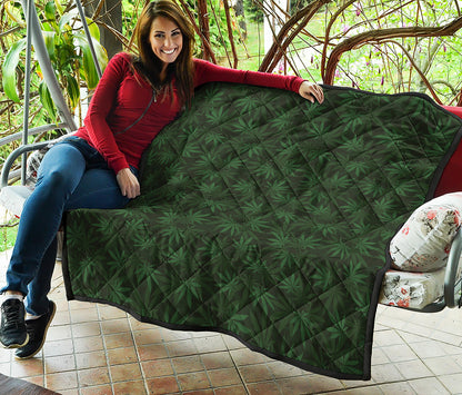Forest Green Cannabis Leaf Print Quilt