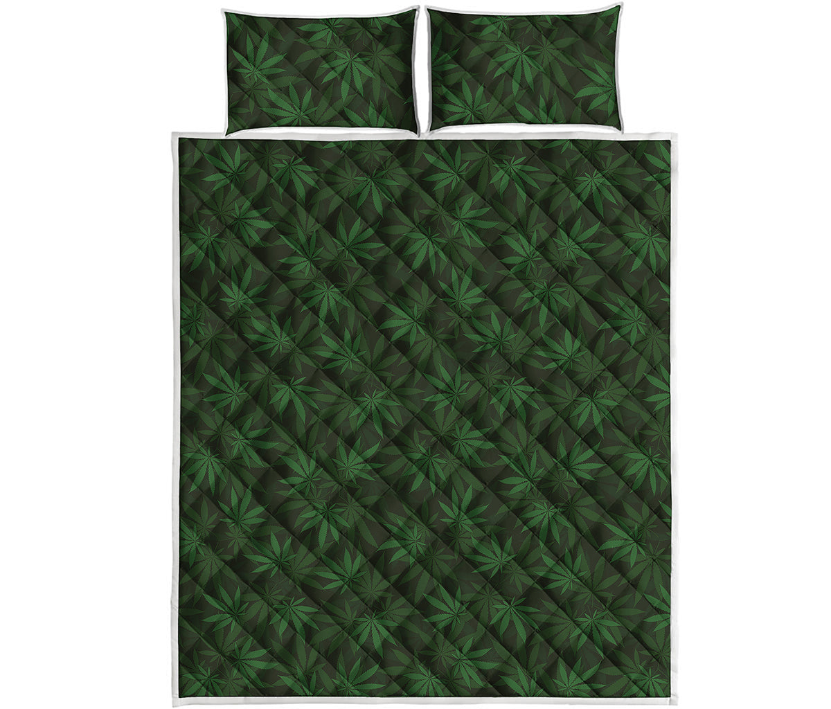 Forest Green Cannabis Leaf Print Quilt Bed Set