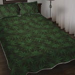 Forest Green Cannabis Leaf Print Quilt Bed Set