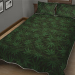 Forest Green Cannabis Leaf Print Quilt Bed Set