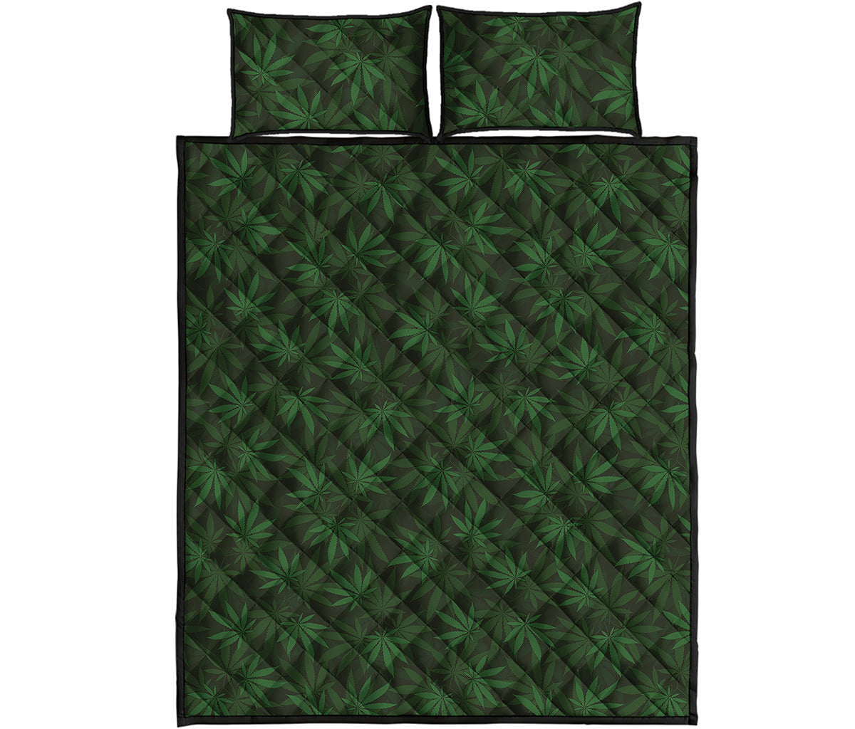 Forest Green Cannabis Leaf Print Quilt Bed Set