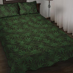 Forest Green Cannabis Leaf Print Quilt Bed Set