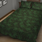 Forest Green Cannabis Leaf Print Quilt Bed Set