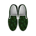 Forest Green Cannabis Leaf Print White Slip On Shoes