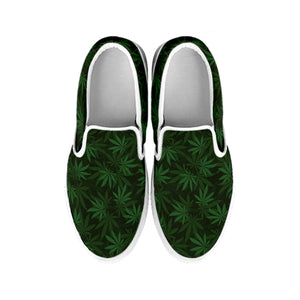 Forest Green Cannabis Leaf Print White Slip On Shoes