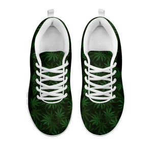 Forest Green Cannabis Leaf Print White Sneakers