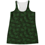 Forest Green Cannabis Leaf Print Women's Racerback Tank Top
