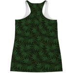 Forest Green Cannabis Leaf Print Women's Racerback Tank Top