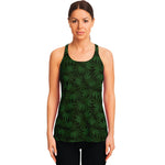 Forest Green Cannabis Leaf Print Women's Racerback Tank Top