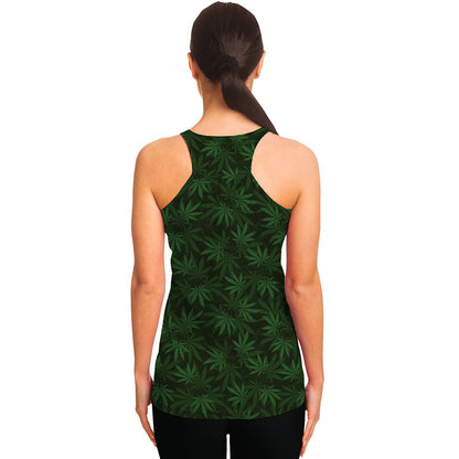 Forest Green Cannabis Leaf Print Women's Racerback Tank Top