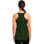 Forest Green Cannabis Leaf Print Women's Racerback Tank Top
