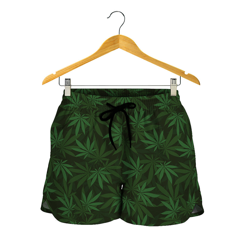 Forest Green Cannabis Leaf Print Women's Shorts