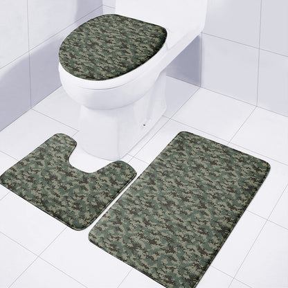 Forest Green Digital Camo Pattern Print 3 Piece Bath Mat Set