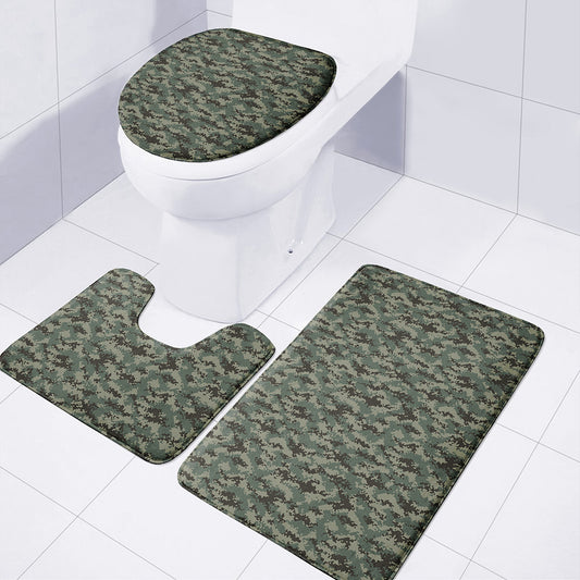 Forest Green Digital Camo Pattern Print 3 Piece Bath Mat Set