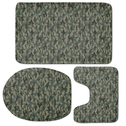 Forest Green Digital Camo Pattern Print 3 Piece Bath Mat Set