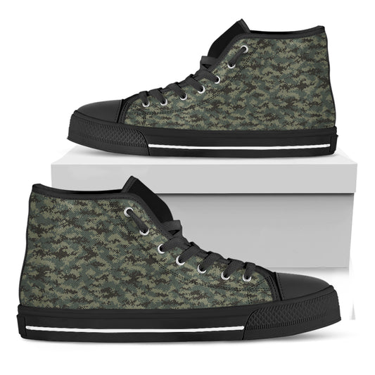 Forest Green Digital Camo Pattern Print Black High Top Shoes