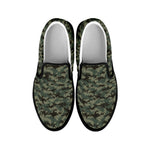 Forest Green Digital Camo Pattern Print Black Slip On Shoes