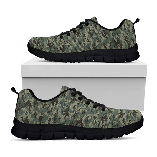 Forest Green Digital Camo Pattern Print Black Sneakers