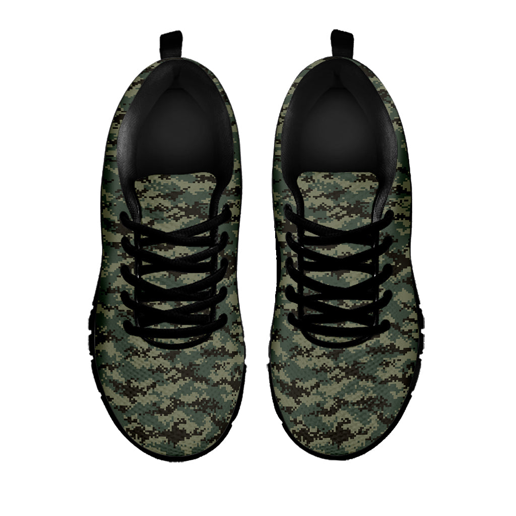 Forest Green Digital Camo Pattern Print Black Sneakers