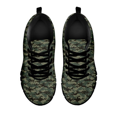 Forest Green Digital Camo Pattern Print Black Sneakers