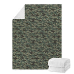 Forest Green Digital Camo Pattern Print Blanket
