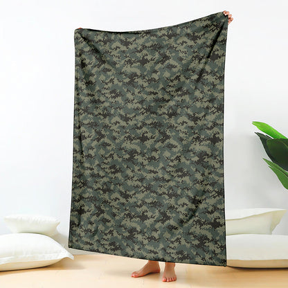 Forest Green Digital Camo Pattern Print Blanket