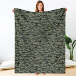 Forest Green Digital Camo Pattern Print Blanket
