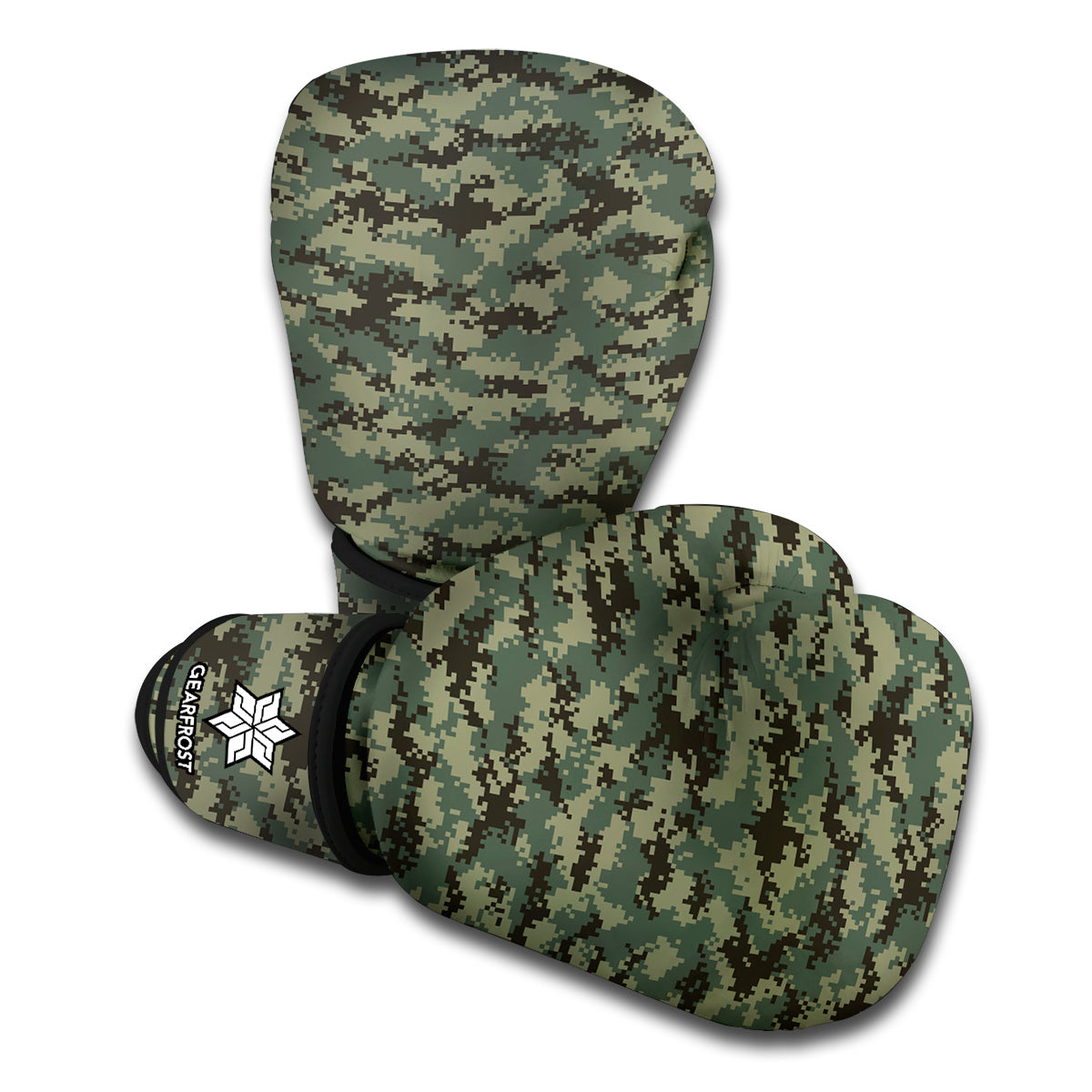 Forest Green Digital Camo Pattern Print Boxing Gloves