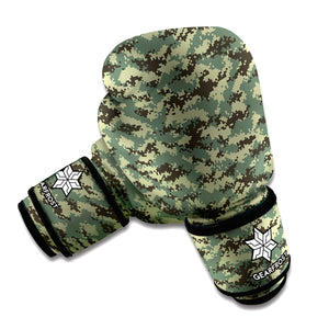 Forest Green Digital Camo Pattern Print Boxing Gloves