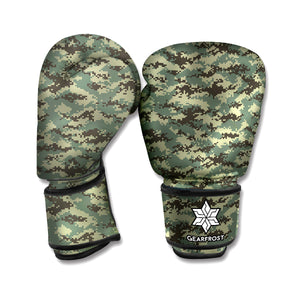 Forest Green Digital Camo Pattern Print Boxing Gloves