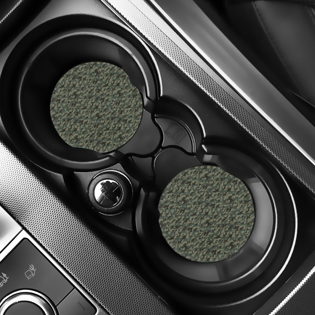 Forest Green Digital Camo Pattern Print Car Coasters