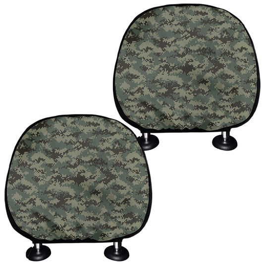 Forest Green Digital Camo Pattern Print Car Headrest Covers