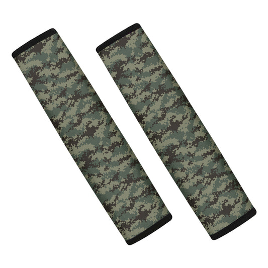 Forest Green Digital Camo Pattern Print Car Seat Belt Covers