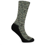 Forest Green Digital Camo Pattern Print Crew Socks