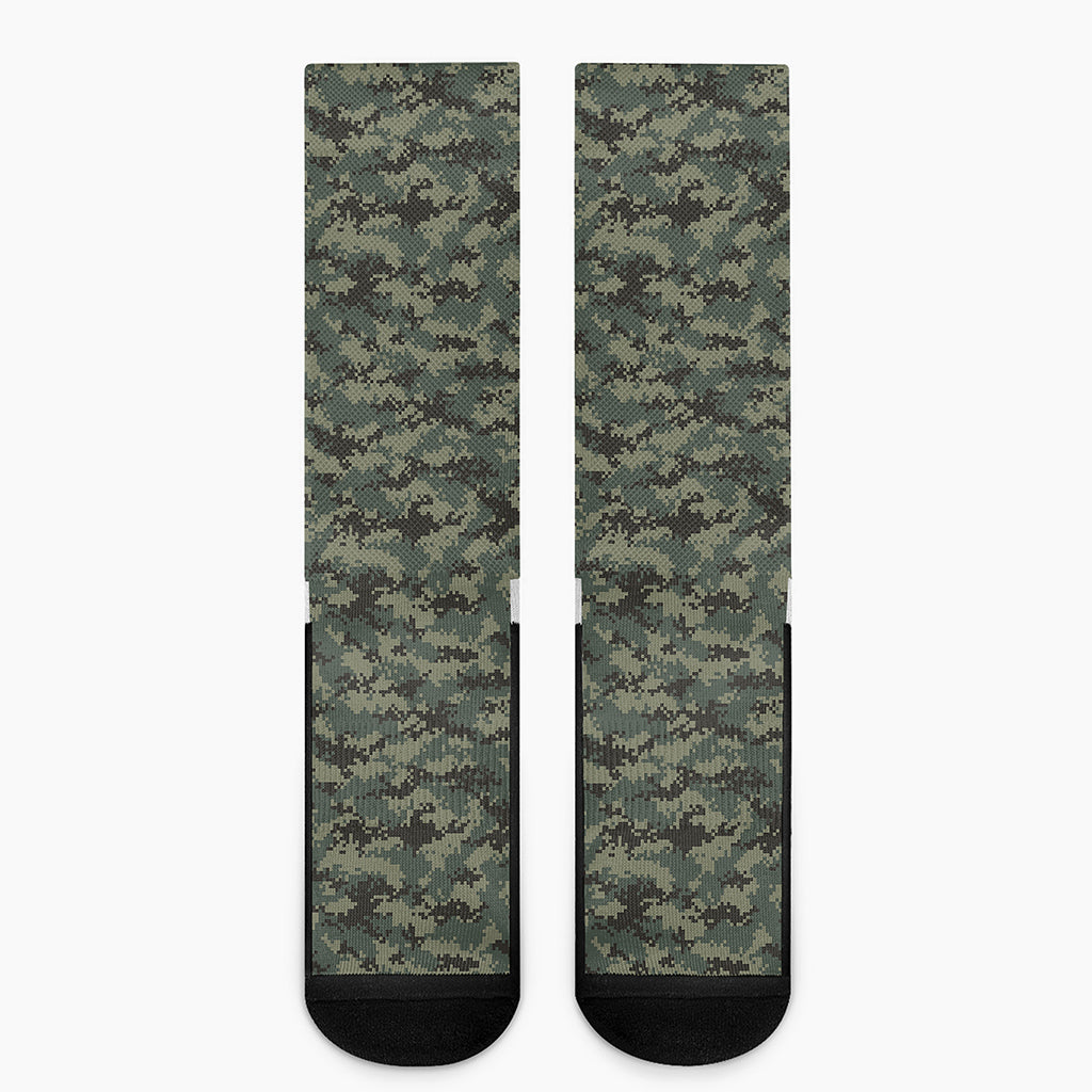 Forest Green Digital Camo Pattern Print Crew Socks