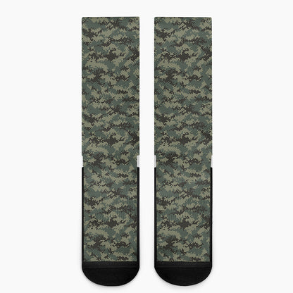 Forest Green Digital Camo Pattern Print Crew Socks